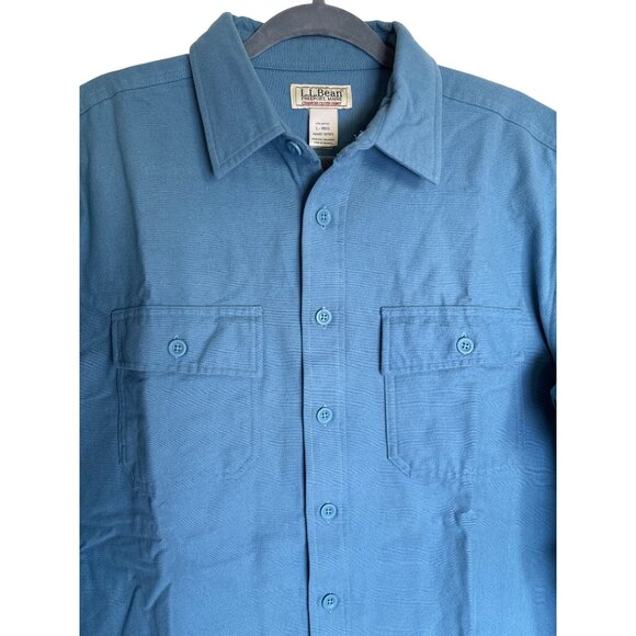 L.L. Bean Men's Chamois Shirt Size Large‎ Blue Outdoor Classic Soft Comfy - Picture 2 of 8